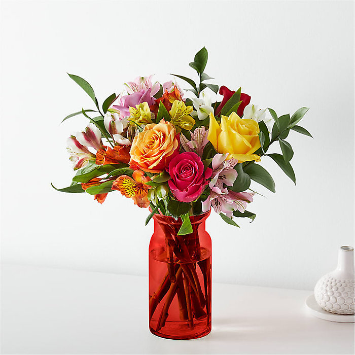 Smiles &amp; Sunshine Bouquet with Red Vase